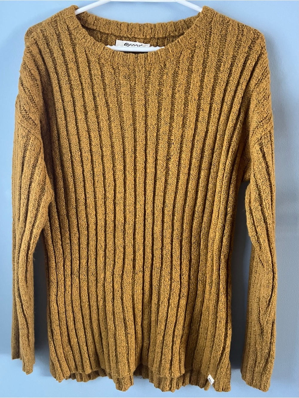 Rip Curl Mustard Gold Chunky Knit Ribbed Crewneck Chenille Sweater Size M